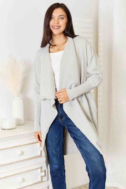 Open Front Duster Cardigan with Pockets us.meeeshop - 