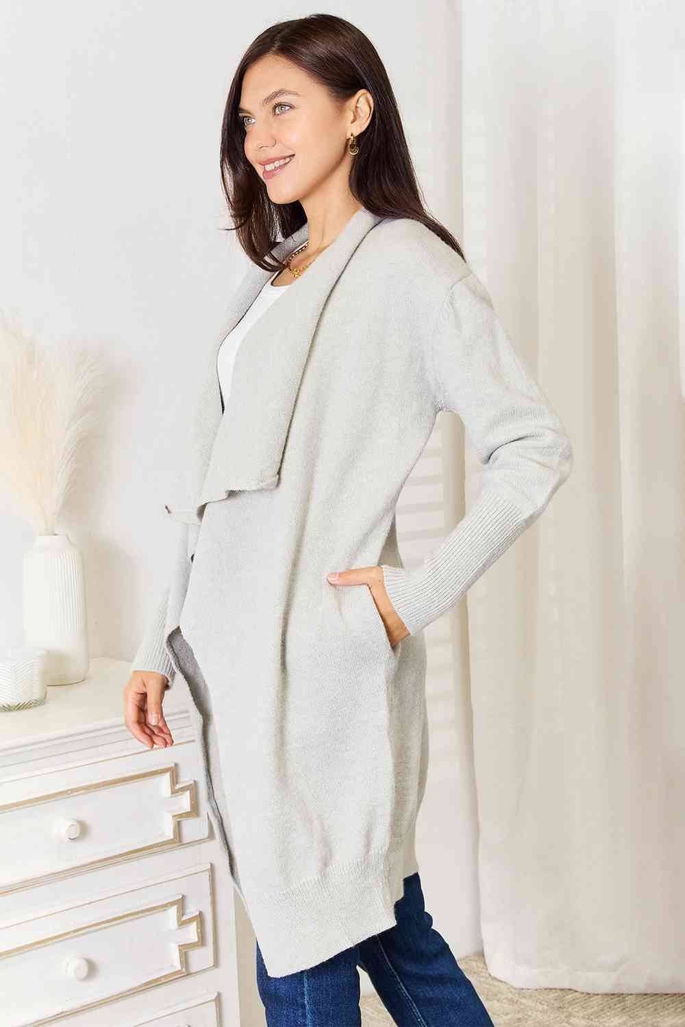 Open Front Duster Cardigan with Pockets us.meeeshop - 