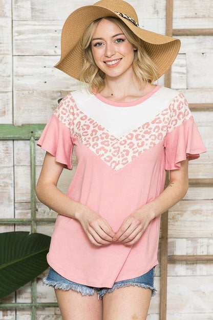 Orange Farm Clothing | Multi Fabric Contrast Ruffle Slv Top us.meeeshop - 