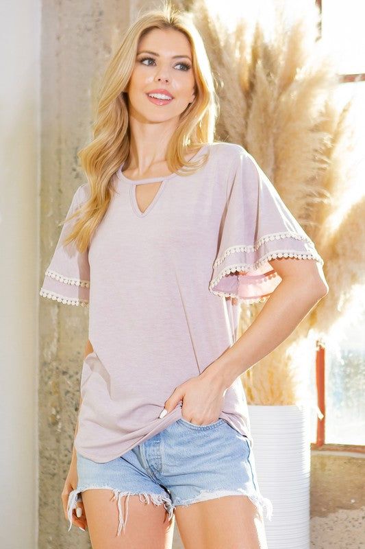 Orange Farm Clothing | Pom Pom Flutter Sleeve Knit Top us.meeeshop - Shirts & Tops