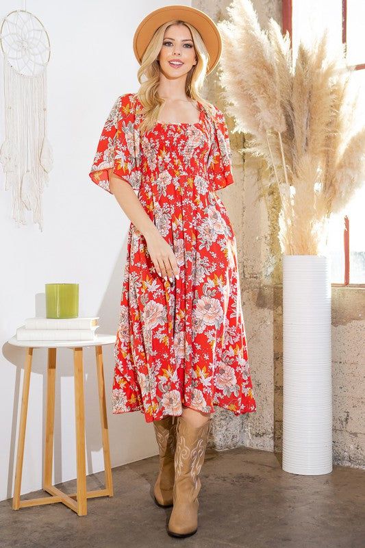 Orange Farm Clothing | Smocked Dress with Pockets us.meeeshop - Dresses