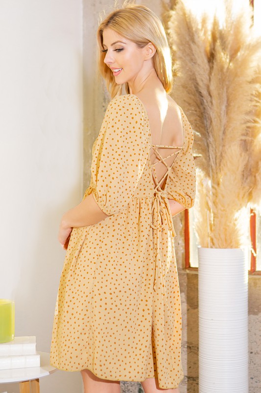 Orange Farm Clothing | Spagetti Tie Back Puff Sleeve Woven Dress | us.meeeshop