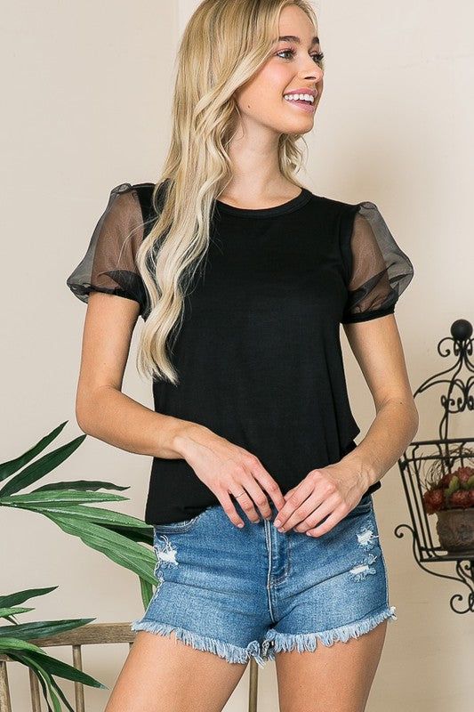 Organza Puff Sleeve Top us.meeeshop - 