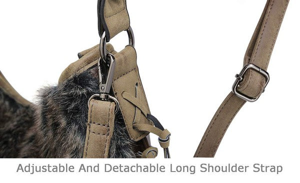Oversize Hobo Bag for Women Fringe Fur purse | us.meeeshop
