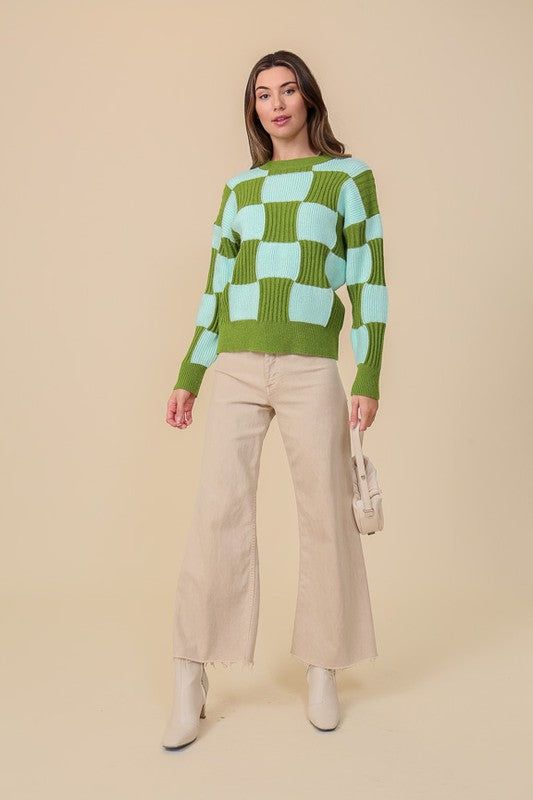 Oversized Contrast Checkerboard Top us.meeeshop - 