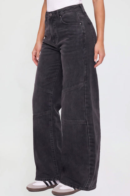 Ymi Women's Moto Relaxed Rise Baggy Barrel Jeans with Seam Detail