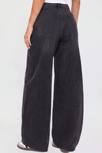 Ymi Women's Moto Relaxed Rise Baggy Barrel Jeans with Seam Detail