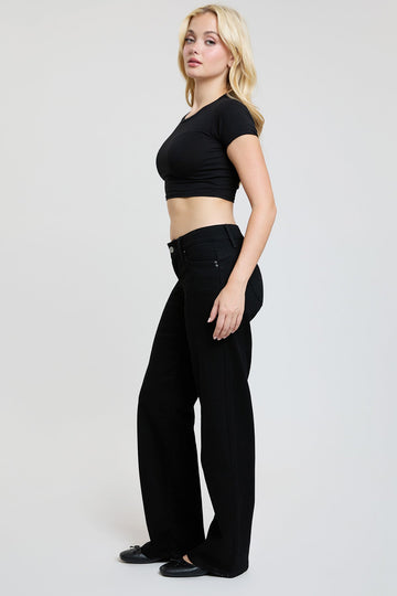 Ymi Women's Luxe Low Rise Wannabettabutt Wide Leg Jeans
