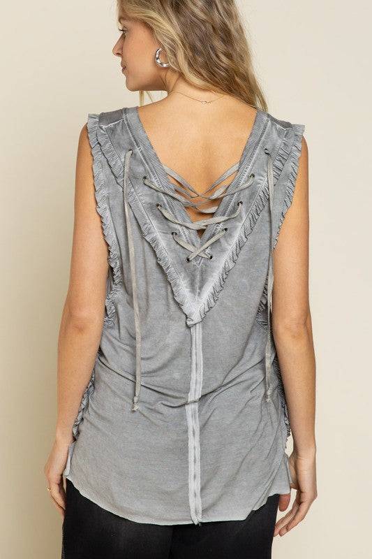 POL | Criss cross Lace up Open Back Tank Top | us.meeeshop