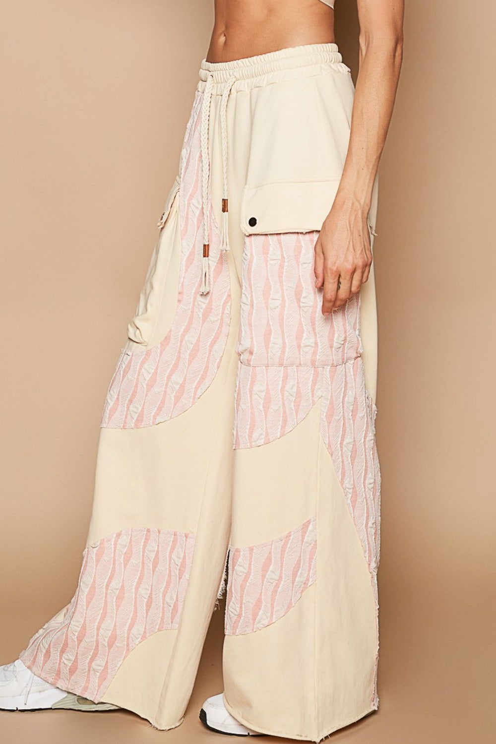 POL Crochet Contrast Drawstring Wide Leg Pants us.meeeshop - 