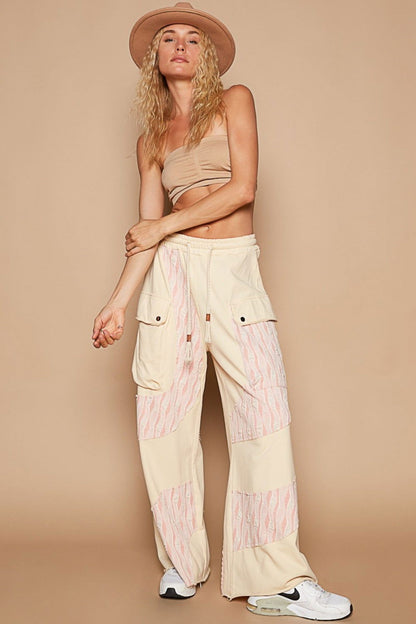 POL Crochet Contrast Drawstring Wide Leg Pants us.meeeshop - 