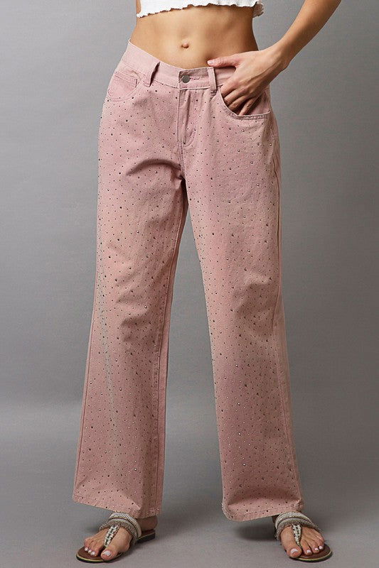 POL Embellishments Gradient Wide Leg Pants In Pink us.meeeshop - Pants