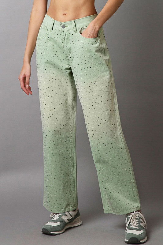 POL Embellishments Gradient Wide Leg Pants us.meeeshop - Pants