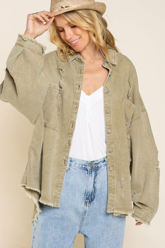 POL Fringe Distressed Oversized Jacket us.meeeshop - 