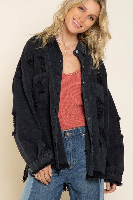 POL Fringe Distressed Oversized Jacket us.meeeshop - 