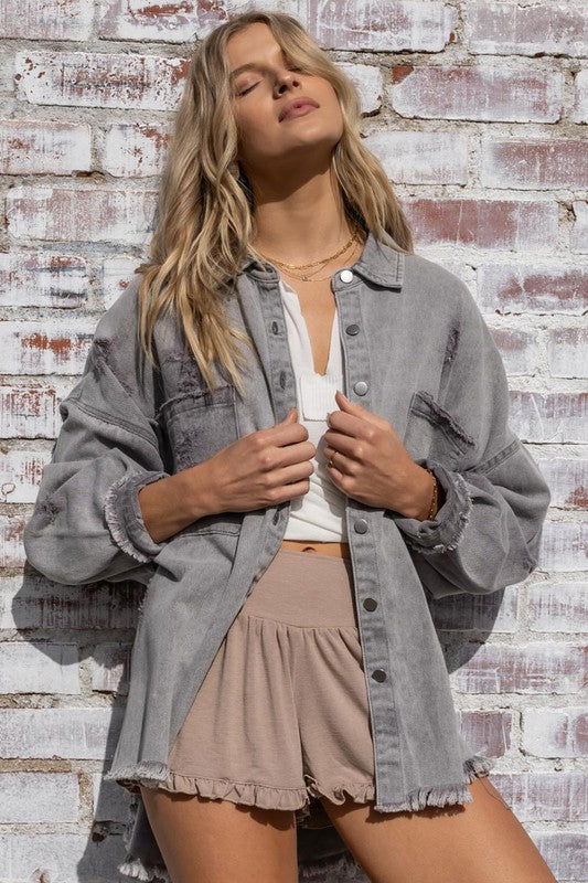 POL Fringe Distressed Oversized Jacket us.meeeshop - Coats & Jackets