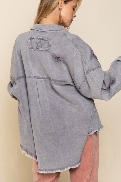 POL Fringe Distressed Oversized Jacket us.meeeshop - 