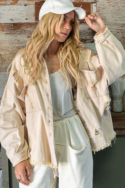 POL Fringe Distressed Oversized Jacket us.meeeshop - 