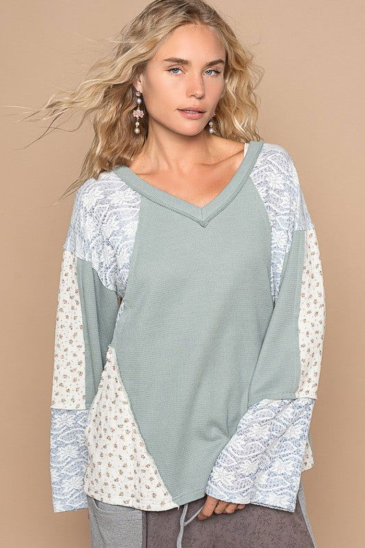 POL Lace Floral Round Neck Knit Top us.meeeshop - Shirts & Tops