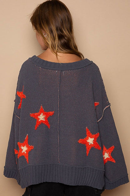 POL Long Sleeve Star Patch Sweater us.meeeshop - 