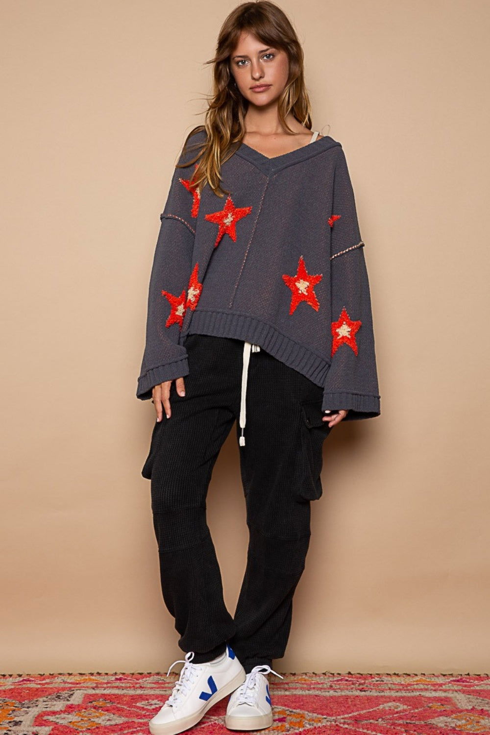 POL Long Sleeve Star Patch Sweater us.meeeshop - 