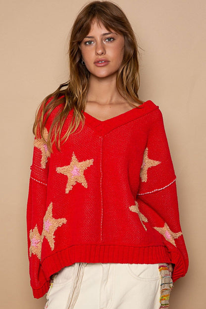 POL Long Sleeve Star Patch Sweater us.meeeshop - Shirts & Tops