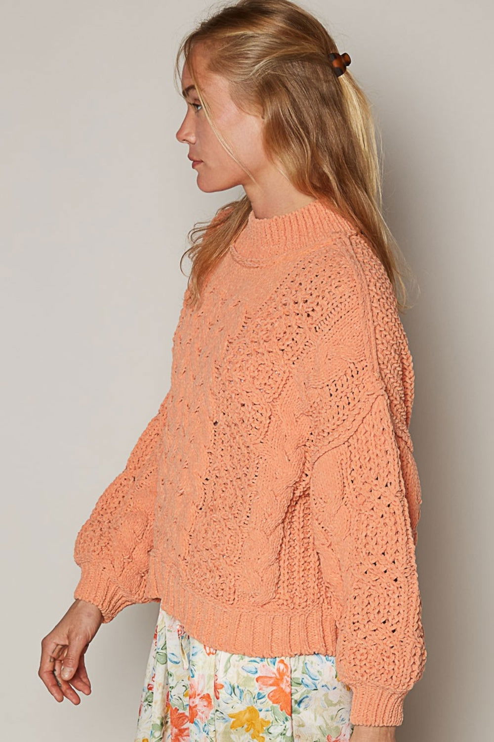 POL Mock Neck Cable Knit Sweater us.meeeshop - 