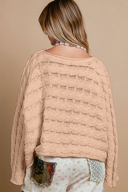 POL Round Neck Cable Knit Cropped Sweater us.meeeshop - 