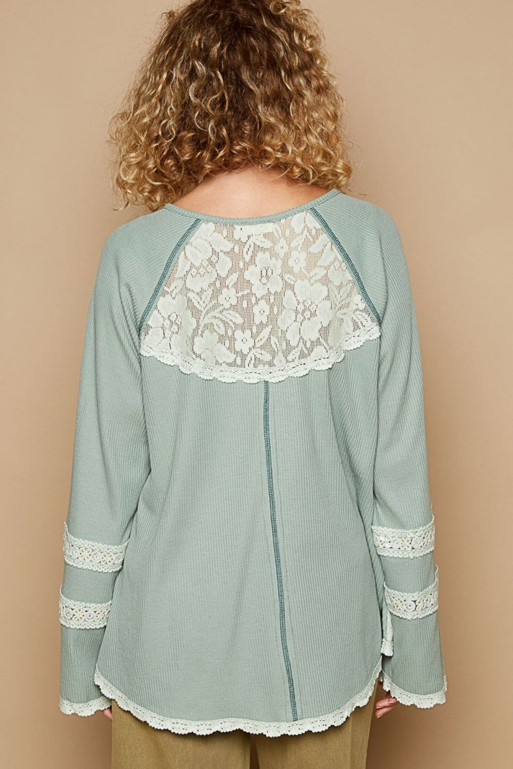 POL Round Neck Long Sleeve Lace Trim Thermal Top us.meeeshop - 