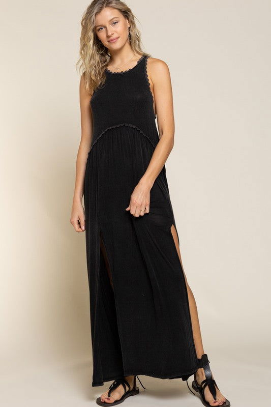 POL Stone Washed Side Slit Cut Out Maxi Dress us.meeeshop - 