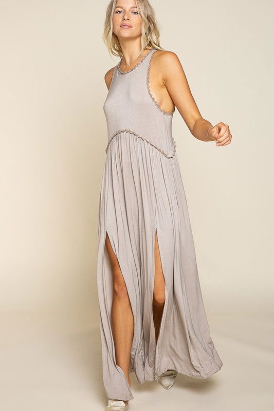 POL Stone Washed Side Slit Cut Out Maxi Dress us.meeeshop - 