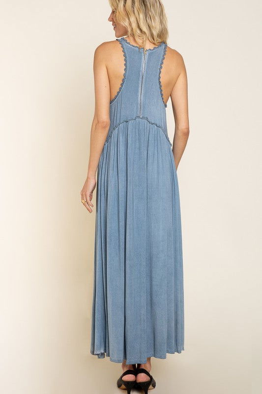 POL Stone Washed Side Slit Cut Out Maxi Dress us.meeeshop - 