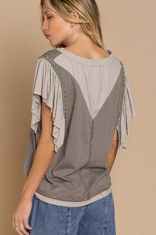 POL | Studded Flutter Sleeve T shirt us.meeeshop - 