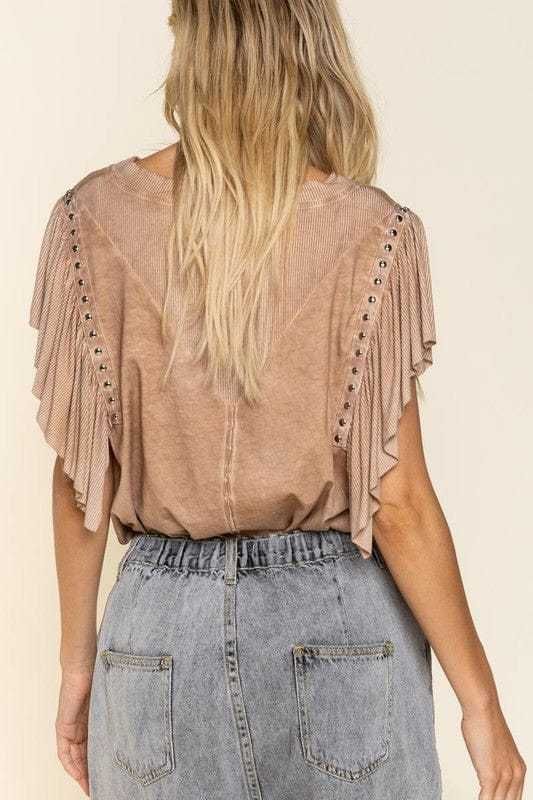 POL | Studded Flutter Sleeve T shirt us.meeeshop - 