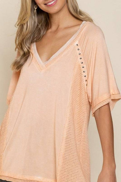 POL | Studded Strappy Back Waffle Mixed Knit Top us.meeeshop - 