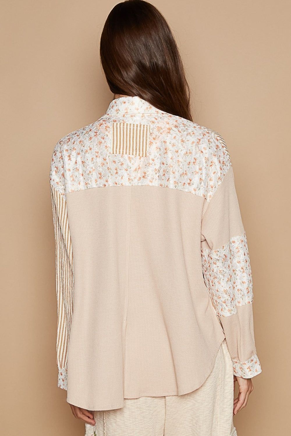 POL Long Sleeve Embroidered Print Patch Pocket Shirt - us.meeeshop