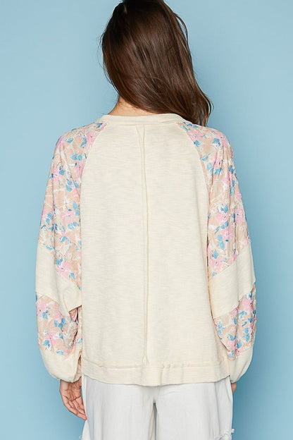 POL Round Neck Balloon Floral Long Sleeve Top - us.meeeshop