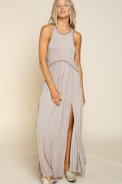 POL Stone Washed Side Slit Cut Out Maxi Dress - us.meeeshop