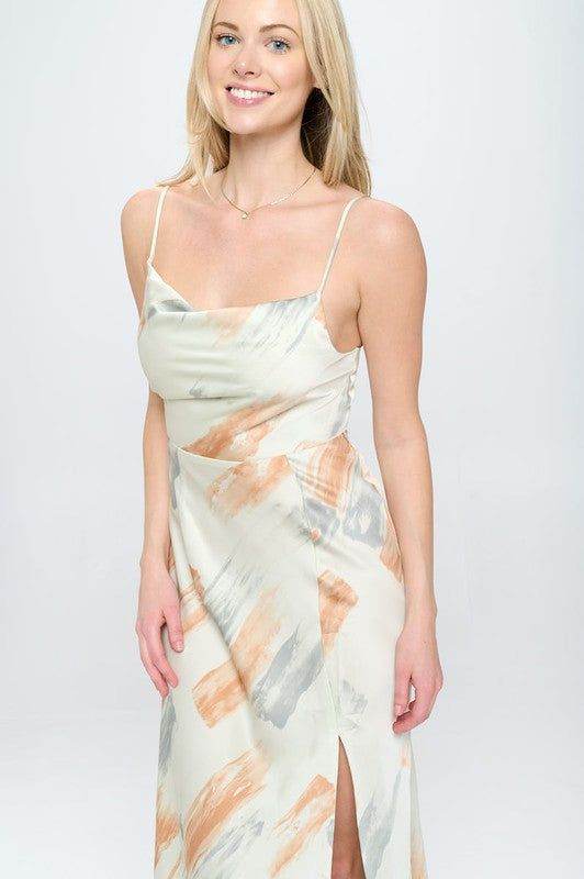 Paint Stroke Midi Slip Dress - us.meeeshop