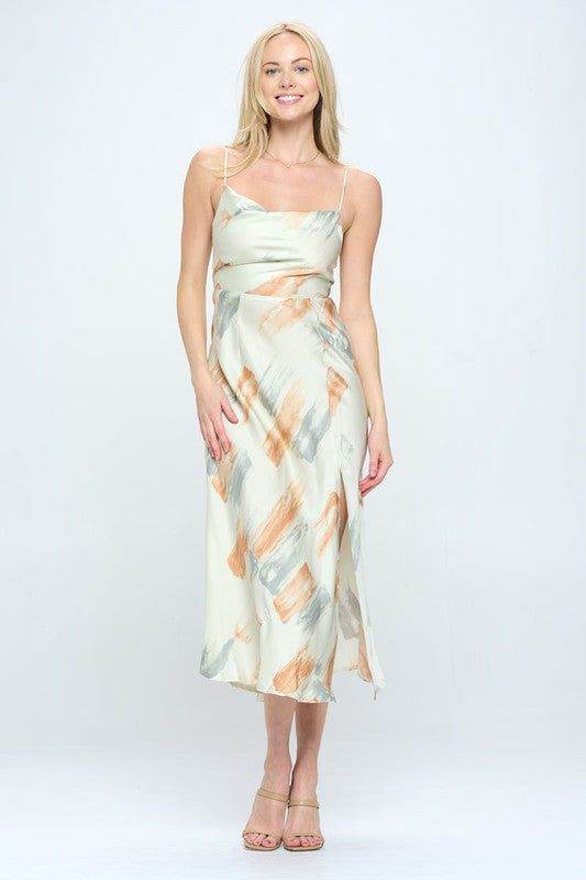 Paint Stroke Midi Slip Dress - us.meeeshop