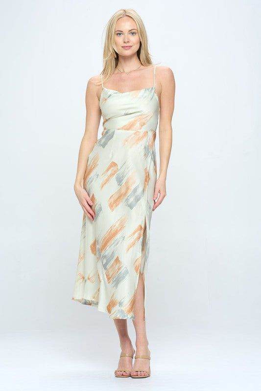 Paint Stroke Midi Slip Dress - us.meeeshop