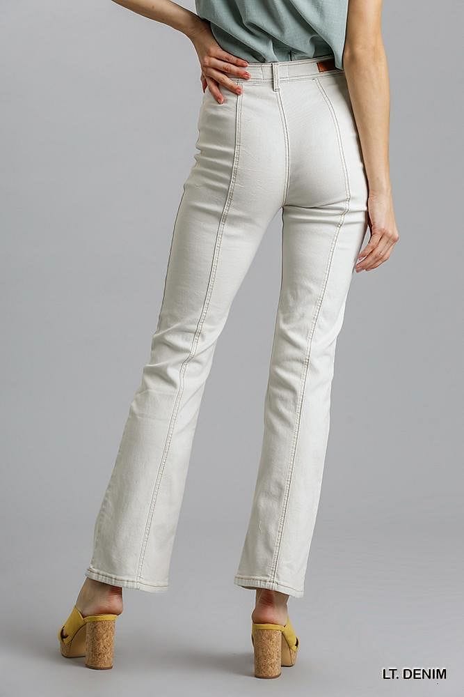 Panel Straight Cut Denim Jeans With Pockets | us.meeeshop