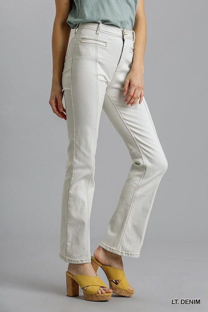 Panel Straight Cut Denim Jeans With Pockets | us.meeeshop