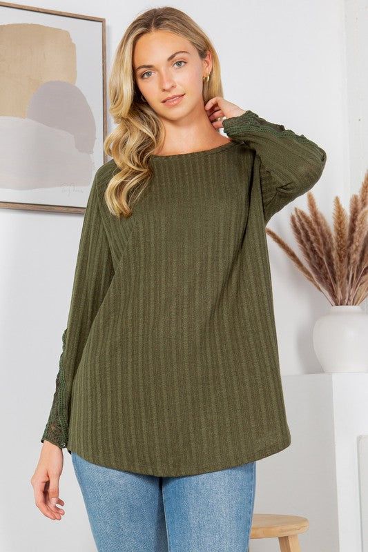 Patch Slv Pointellet Knit Top us.meeeshop - 