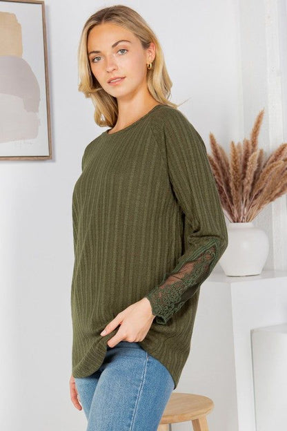 Patch Slv Pointellet Knit Top us.meeeshop - 