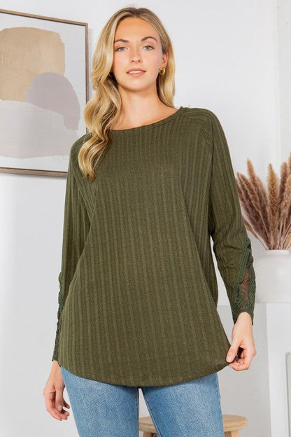 Patch Slv Pointellet Knit Top us.meeeshop - 