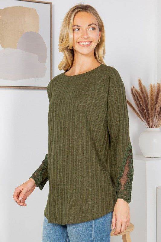 Patch Slv Pointellet Knit Top - us.meeeshop