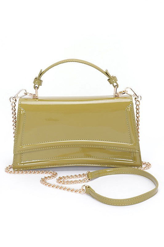 Patent Faux Leather Top Handle Crossbody Bag us.meeeshop - Handbags