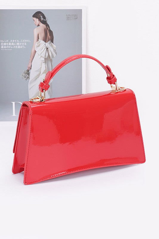 Patent Faux Leather Top Handle Crossbody Bag us.meeeshop - 