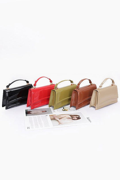 Patent Faux Leather Top Handle Crossbody Bag us.meeeshop - 